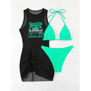 [Sexy Rope Bikini] Three-Piece Stylish Sexy Rope Bikini Set - Beach Vacation Cover Swimsuit for Women
