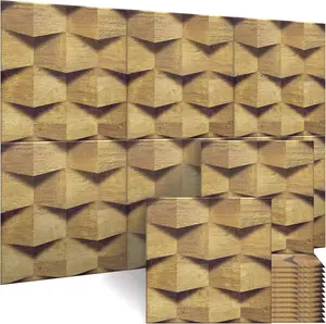 BUBOS Self-Adhesive Acoustic Wall Panels,6 Pack Wood-Pattern Soundproof Wall Panels, Total Size 70.8 x 47.2 Inches Decorative Sound Absorbing Panels for Studio, Home,3D Geometric Weave