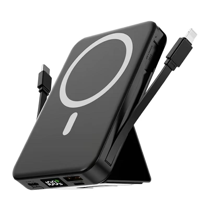3-in-1 Magnetic Charging Power Bank 10000mAh, 22.5W Fast Charging with HD LED Display. Portable charger with stand, compatible with iPhone and Android phones. Magnetic charging is only compatible with iPhone 12/13/14/15/16.