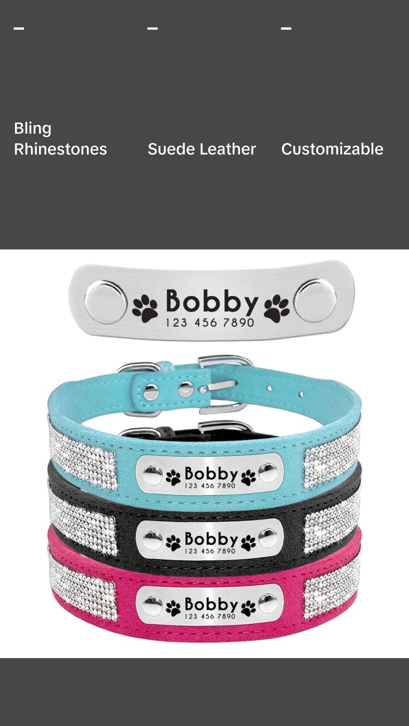 Bling Rhinestone Dog Collar Suede Leather