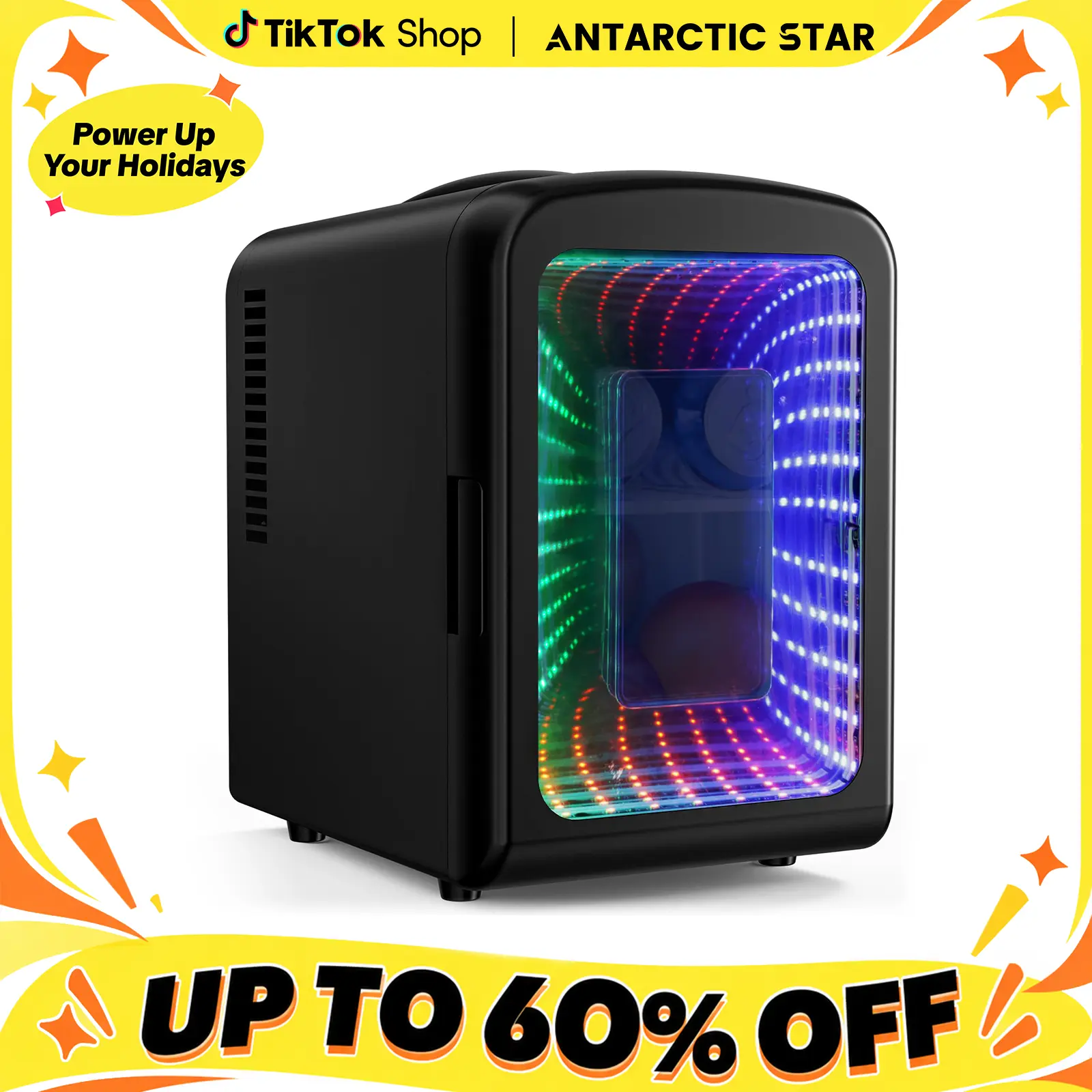 【Deals For You】Antarctic Star 4L/6L/10L Compact Mini Fridge with Gaming Lights - 6-Can Storage, Dual Power Home-Car Plug Car-Ready Cooler, Small Space Apartment Essential, Gift for Beverage/Food/Cosmetics (Note: Internal temp varies with ambient temp.)