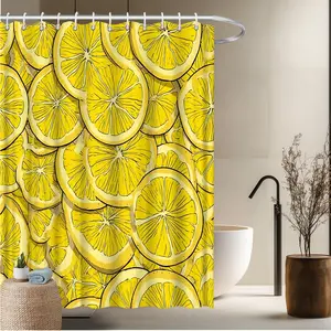 1pcs Fruit Theme Bath Curtain-2D Flat Lemon Slice Pattern Summer Decor Print Bath Curtain Home Window Curtains Bathroom Decor Bathtub Decor 70.8x70.8 inches