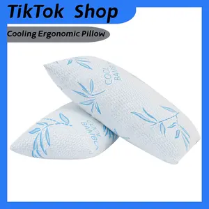 TikTok Shop Bamboo Cooling Ergonomic Pillow 2-Pack Value, All-Night Cool Sleep, Moisture-Wicking & Skin-Friendly, Queen/King Sizes, Machine-Washable Cover, Hypoallergenic