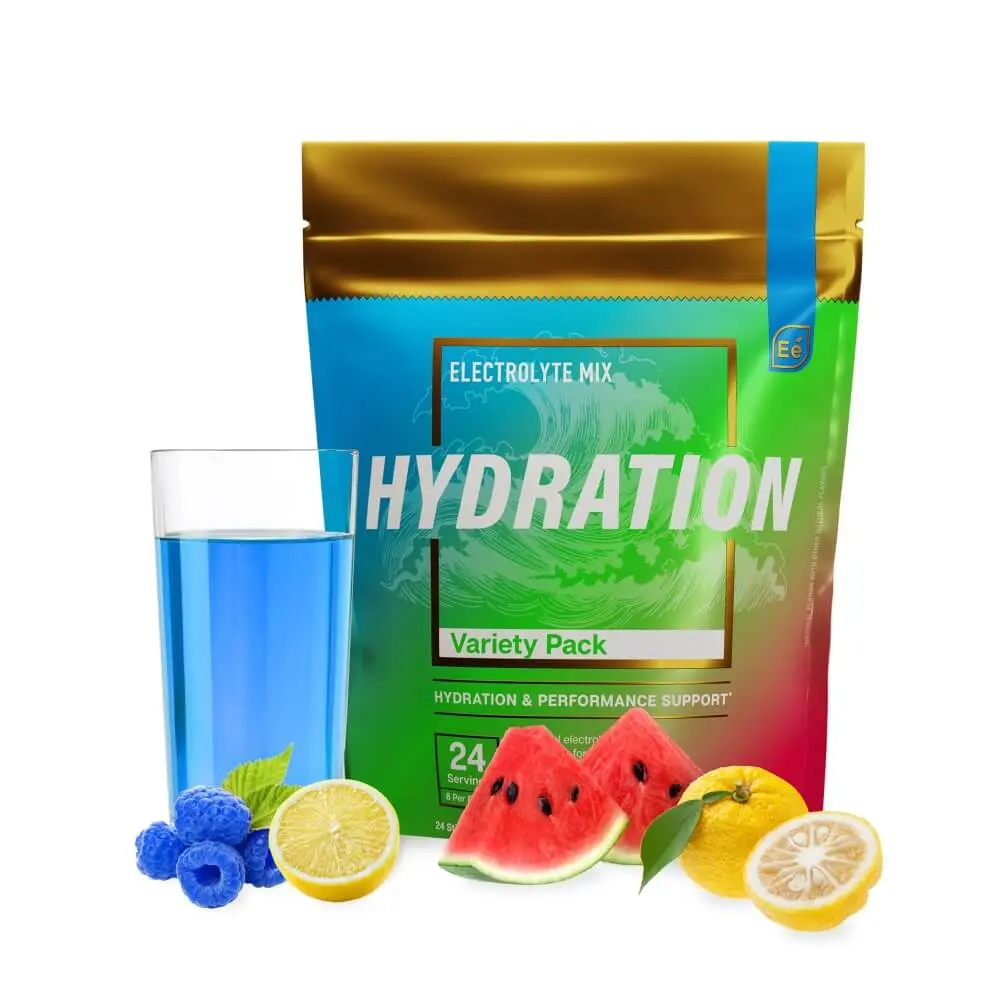 Essential Elements Hydration Packets - 24 Stick Packs of Electrolytes Powder with ACV & Vitamin C - Blue Raspberry Lemonade, Watermelon Cucumber & Yuzu Lime