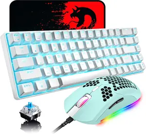 Mambasnake 60% Mechanical Keyboard and Mouse, 68 Key Lightweight Gaming Mouse with 6400DPI Cellular Optics, Gaming Mouse Pad for Gamers and Typists macaron  keyboard clix  keyboard