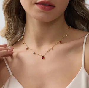 14K Gold Plated  Necklaces for Women CZ Diamond Choker Necklace Red Emerald Green Blue Black Teardrop Necklace for Wedding Bridesmaid Prom Trendy Gold Jewelry Gift
