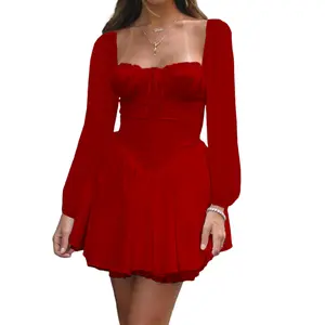 Women Long Sleeve Corset Dress Casual Solid Color Party Mini Dress for Beach Cocktail Club Streetwear Fashion Formal Polyester Shopping Picnic