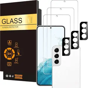 Tempered Glass Screen Protector for Galaxy S22 - 3 Pack Screen Protectors + 3 Pack Camera Lens Protectors - Fingerprint Unlock Compatible, Clear Case Friendly