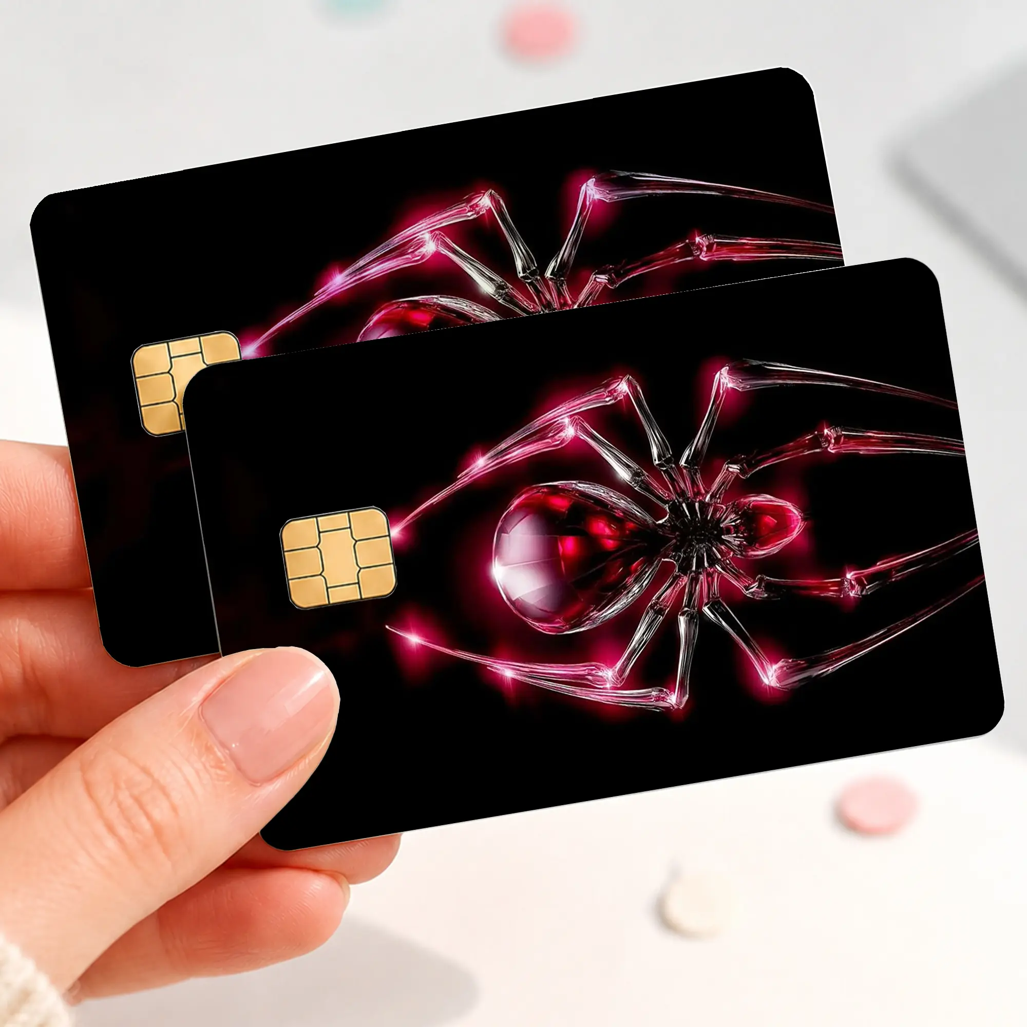 Red Crystal Spider Credit Card Skin, Black Widow Inspired Debit Card Sticker, Gothic Spider Bank Card Cover, Dark Red Gemstone Chip Card Decal, Spooky Arachnid Gift