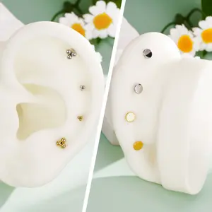 Oufer 16G Titanium Prong CZ Threadless/Push Pin Labret/Tragus/Cartilage/Conch/Helix Flat Back Earring/Nose Stud In Gold Silver Bar length 6mm 8mm