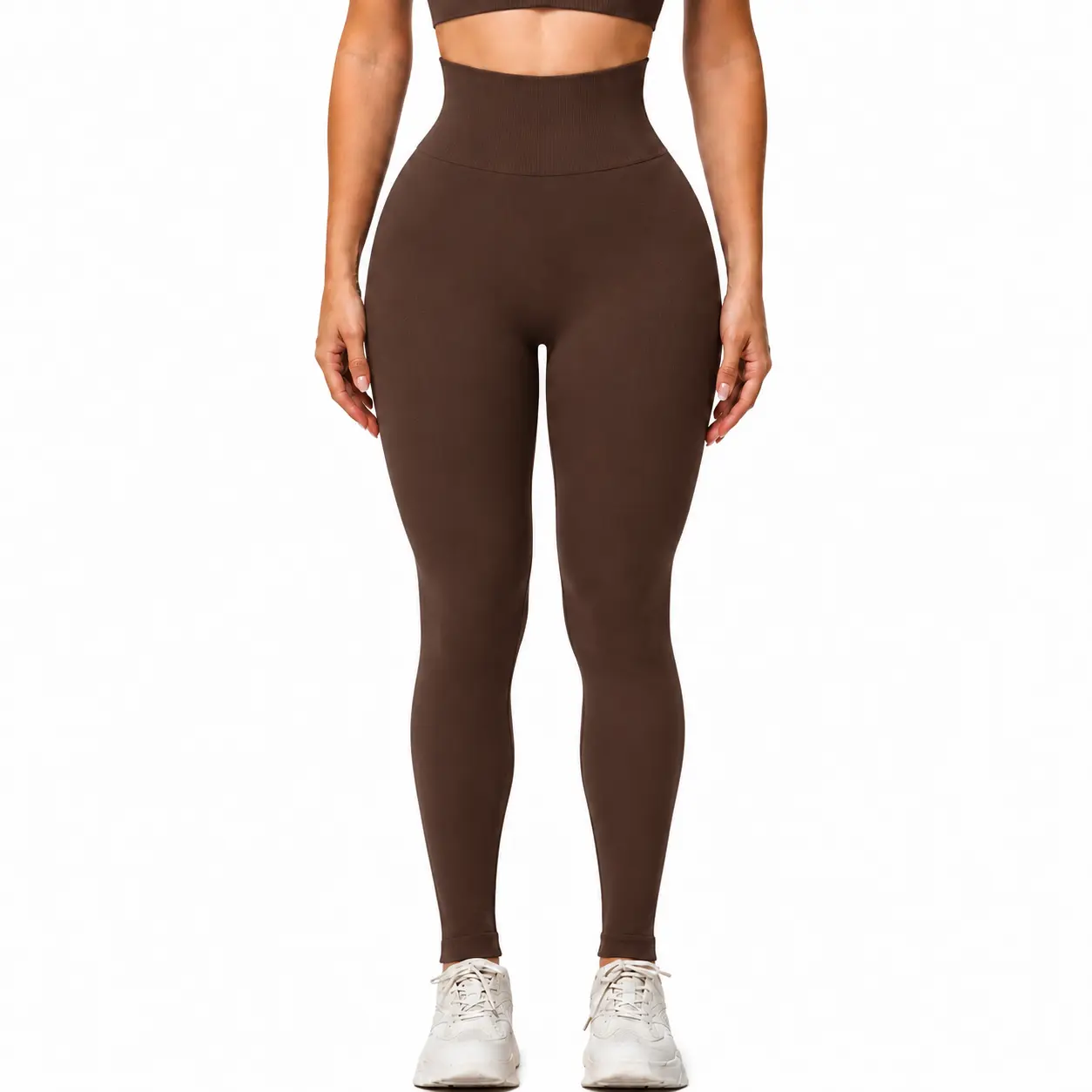 ChicCurve Women's High Waisted Yoga Leggings – Ribbed Elastic Waistband, Slim Fit Soft Stretch Pants for Workout & Gym