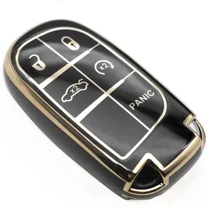 Key Fob Cover Compatible with Jeep Grand Cherokee Renegade Chrysler 200 300 Dodge RAM Durango Challenger Journey Dart Fiat TPU Remote Keyless Key Fob Case Protection Shell Accessories, Black