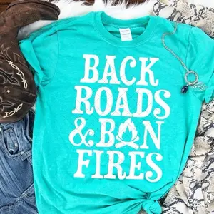 Graphic Print Backroads & Bon Fires Unisex Tshirt Daily Wear Women's Cute Casual Short Sleeve Crew Neck Tee Screenprint Top Womenswear Summer Shortsleeve Crewneck Streetwear Daily Wear Casual