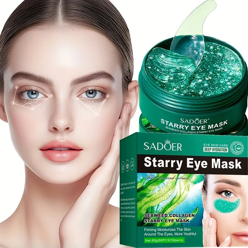 60pcs SADOER Collagen Gel Eye Mask for Dark Circles & Wrinkles - Seaweed Collagen Star-Shaped Patches, Sensitive Beige ('s Use), Hydrating Gel Patch to & Eye Wrinkles, Gel-Based Under-Eye