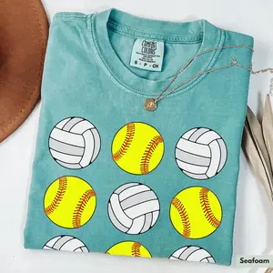 Comfort Colors Softball Volleyball T-Shirt, Cute Volleyball Mama Shirt, Womens Softball Shirt for Softball Lover, Softball Season Volleyball Tee