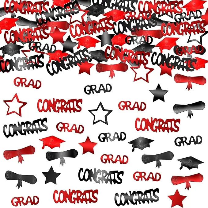 Red and Black Graduation Confetti 2025 - Pack of 1300 | Graduation Table Confetti Class of 2025 for Grad Decorations Class of 2025 | Graduation decorations 2025