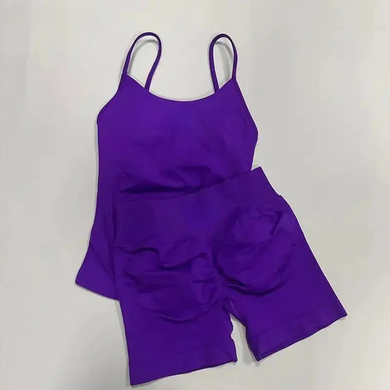(With logo)Women’s 2 Piece Workout Set – Sleeveless Sports Tank Top & High Waisted Biker Shorts, Stretch Sculpting Matching Activewear Outfit for Gym, Yoga, Pilates, Running & Fitness Training