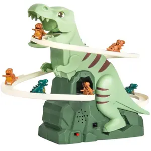 Automatic Dinosaur Stair Climbing Track, Electric Slide Racing Toy with 6 Cars, Interactive Novelty Play Gift