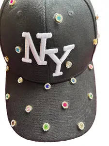 Rhinestone Baseball Cap Unisex Adjustable - Black