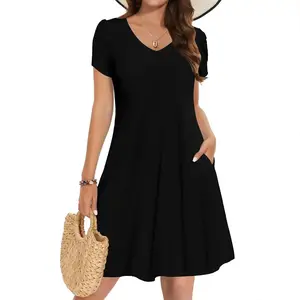 Women's Casual Dresses Short Sleeve V-Neck Dress with Pockets