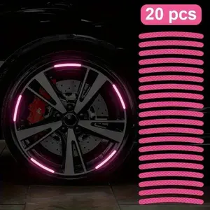 20pcs Car tires, wheel hubs, rims, reflective stickers, colored glowing, colored pink stickers, car decorations