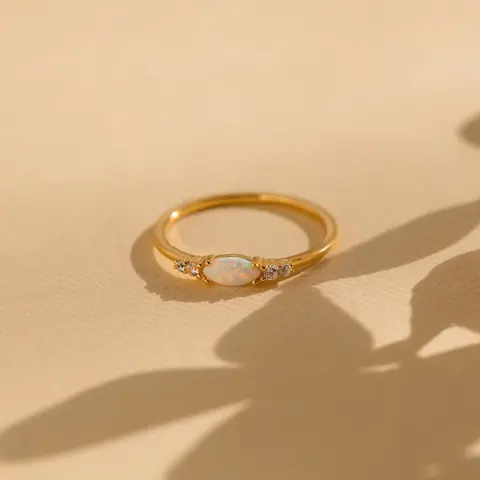 Marquise Opal Diamond Ring by Caitlyn Minimalist - Dainty Crystal Promise Ring in Gold - Opal Birthstone Jewelry - Anniversary Gift