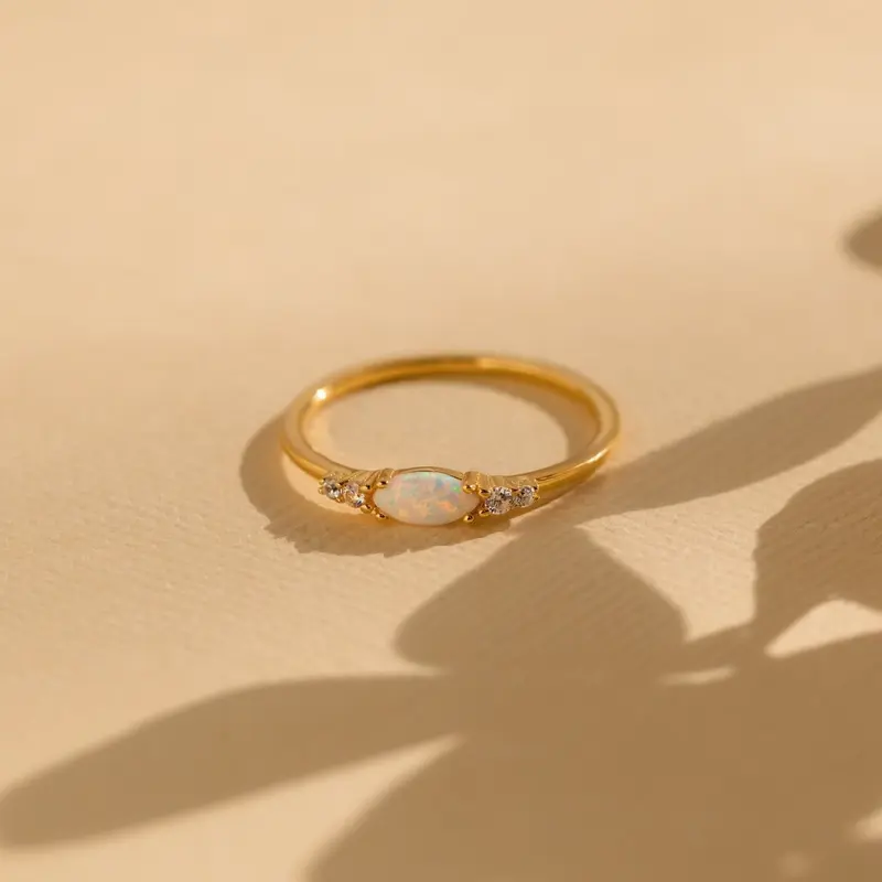 Marquise Opal Diamond Ring by Caitlyn Minimalist - Dainty Crystal Promise Ring in Gold - Opal Birthstone Jewelry - Anniversary Gift