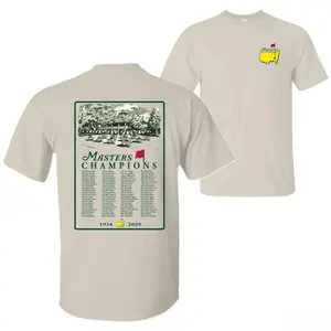 Masters Champions 1934-2025 T-Shirt, Augusta National Golf Course Graphic Tee, Classic Cotton Golf Shirt for Men Women, Retro Masters Tournament Streetwear, Front Back Print Top, Unique Gift for Golf Fans
