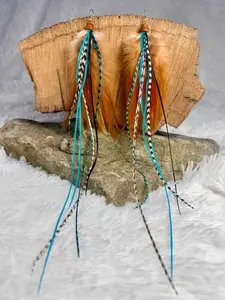 The Dorothy Max – Brown Turquoise Feather Earrings 12 Inch | Grizzly Statement Feather Earrings | Long Boho Earrings