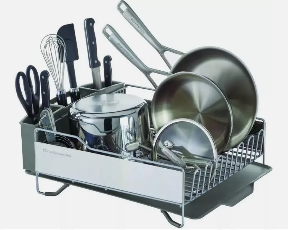 KitchenAid Large Capacity Rust Resistor Dish Rack with Self-Draining, Full Size, Ideal for Cooking and Storage Organiser