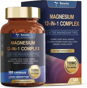 Totaria 12-in-1 Magnesium Complex 700mg - Supplement with Glycinate Citrate Malate Oxide  Orotate, Vegan Capsules for Muscle, Heart, and Relaxation Support