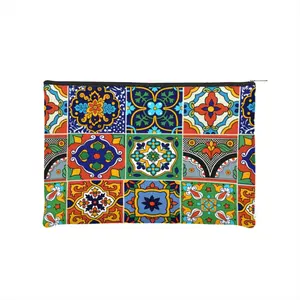 Bohemian Tile Pattern Makeup Bag, Ethnic Moroccan and Mexican Talavera Tile Cosmetic Bag for Women, Vintage Floral Makeup Pouch, Mexican Gifts for Women