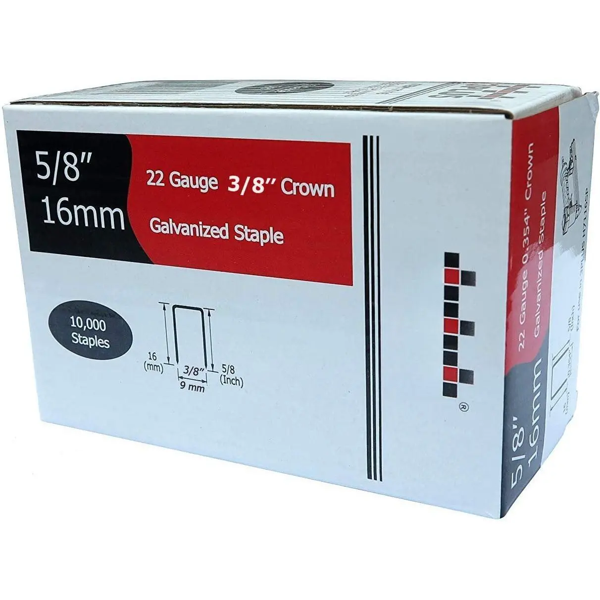 71/16 22 Gauge 3/8-Inch (9mm) Crown 5/8-Inch  Length Galvanized Fine Wire Staples, 10,000 per Box, 71 Series Staples