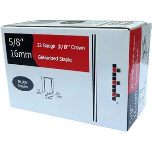 71/16 22 Gauge 3/8-Inch (9mm) Crown 5/8-Inch  Length Galvanized Fine Wire Staples, 10,000 per Box, 71 Series Staples