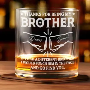 Personalized Brother Gift - Custom Name/Text Engraved Whiskey & Wine Glass, Heavy-Duty Suitable for Being My Brother Cup, Hand Wash Only Glass for Birthdays, Gifts, Engraved Drinkware for Brother's Day Present