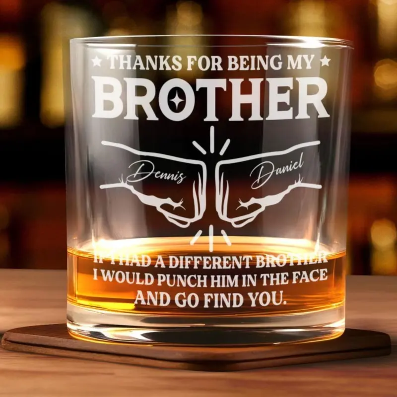 Personalized Whiskey Glasses - Custom Character Engraved Name/Text, 10oz (300ml) Thickened Classic Glass Cups, Heavy-Duty Wide Mouth Crystal Drinkware, Hand Wash Only, Ideal for Birthday Gifts