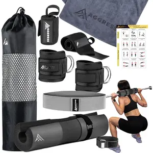 Barbell Pad Set for  Thrusts - Squat Pad for Barbell Lunges, Bench Press, with 2 Gym Ankle Straps,  Resistance Bands - Gym Accessories for Women with Carry Bag, Towel