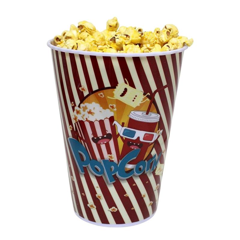3-Pack Retro Style Plastic Popcorn Containers - 7" Tall x 5" Top Diameter -  Popcorn Buckets for Movie Nights, ' Parties, and Snack Time (46198-A)