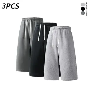 Men’s gray knit casual athletic jogger shorts, 7/8 length, 3-pack — Summer (available as a 3-pack or single item)