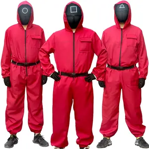Hooded Jumpsuit for Men & Women, Squid Game Costume, Korean Style Halloween TV Character, Includes Gloves & Masks, Fashion