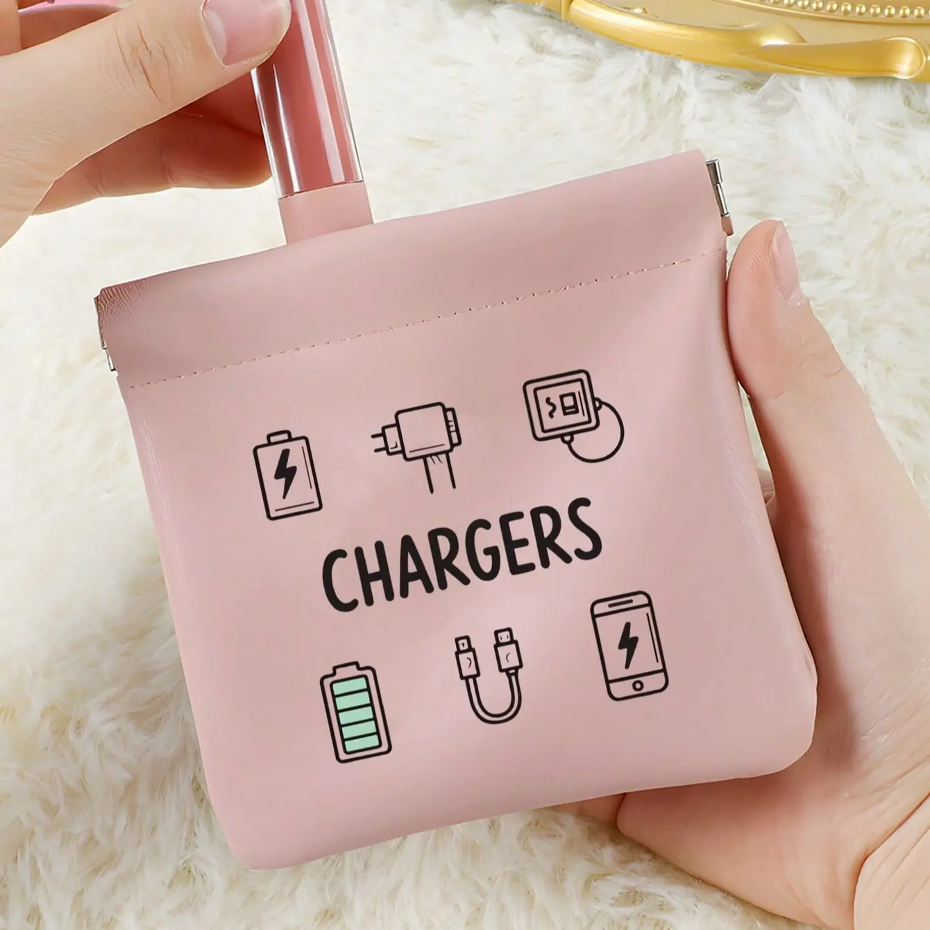 Portable Charger Storage Bag, High-Quality PU Material, Automatic Buckle, Business Travel Handbag, Travel Cosmetic Bag, Makeup Pouch, Travel Essentials, Travel Accessory, Ideal Gift for Friends