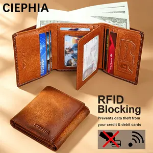 CIEPHIA Vintage Men’s Genuine Leather Trifold Wallet with RFID Blocking, 9 Card Slots & 3 ID Windows Large Capacity 2 Deep Cash Pocket Wallet for Men, Perfect Everyday Carry & Gift