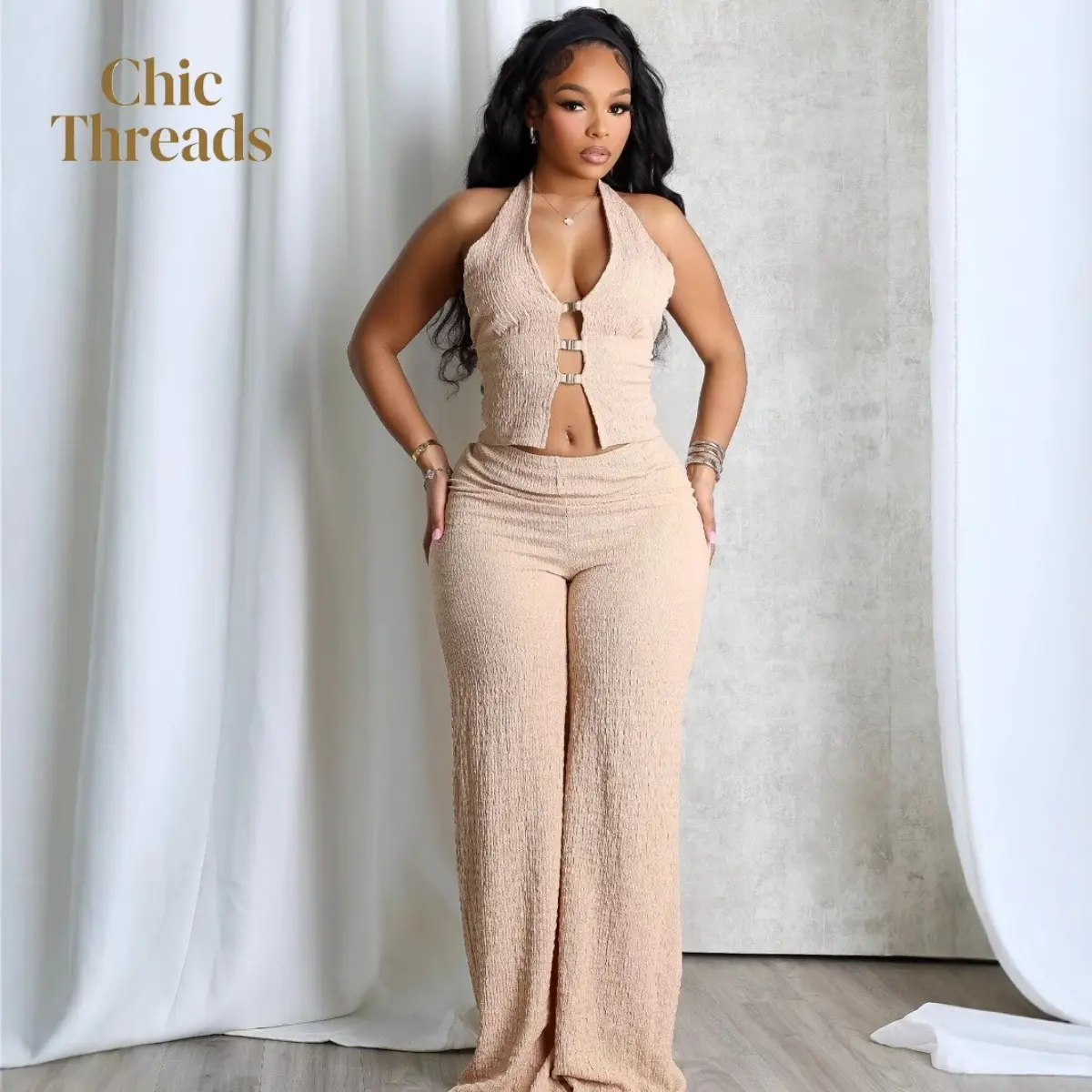 Women's Casual Minimalist 2-Piece Woven Short Trouser  - 2026 New Arrival, Sleeveless Adjustable Strap V-Neck Backless Ruched Tube Top, Button Closure, Soft Polyester Fabric, Spring Summer  mujer set night wear outfit
