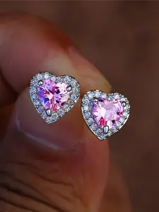 Elegant Heart-Shaped Zirconia Stud Earrings for Women, Simple & Stylish Design, Perfect for Daily Wear, Cute and Delicate Jewelry