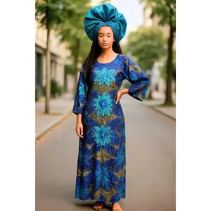 Dupsie's Uju Royal Blue teal sequined African print Ankara Kitenge dress DPXBTGAPD
