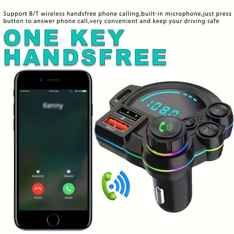 [Father’s Day Gift] PD 30W Type-C Car Charger & Bluetooth 5.3 FM Transmitter, Wireless MP3 Player with Dual USB Ports, Bass Sound Enhancer, RGB Glowing Radio Adapter, Hands-Free Calls, Car Accessories & Road Trip Essentials, Compatible with 12V-24V