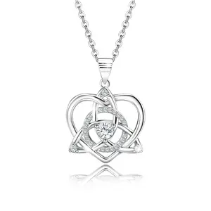 Celtic Knot Heart Necklace 925 Sterling Silver Trinity Love Knot Pendant Birthstones Jewelry Gifts Necklace for Women