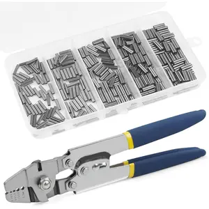 Fishing Crimping Tool Kit Wire Crimping Tool Stainless Steel Fishing Crimping Pliers with 300pcs Aluminum Crimp Sleeves Kit Effort-Saving Wire Crimper Tool, 4 Size Crimp Sleeves Fishing Tackle Pliers