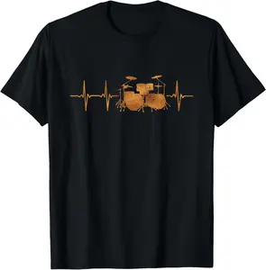 100% Cotton Fashion Garment Drums Heartbeat Drumming Tshirt Drummer Gifts For Drummers T-Shirt
