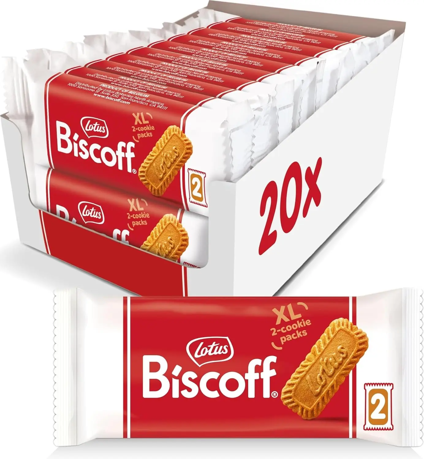 Caramelized Biscuit Snack, Dispenser Box - 20 Sleeves (2 Extra-Large Cookies Each), 0.9 oz (Pack of 20)